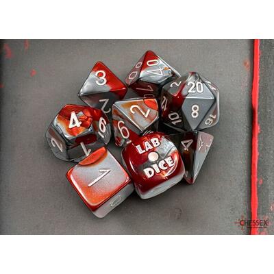 Gemini Red-Steel/White Polyhedral 7-Die Set (w/ bonus die)