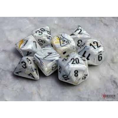 Marble Calcite/Black Polyhedral 7-Die Set (w/ bonus die)