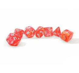 Festive Dahlia/white Luminary Polyhedral 7-Dice Set